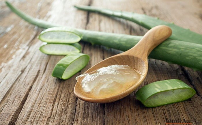 aloe vera gel on wooden spoon 1